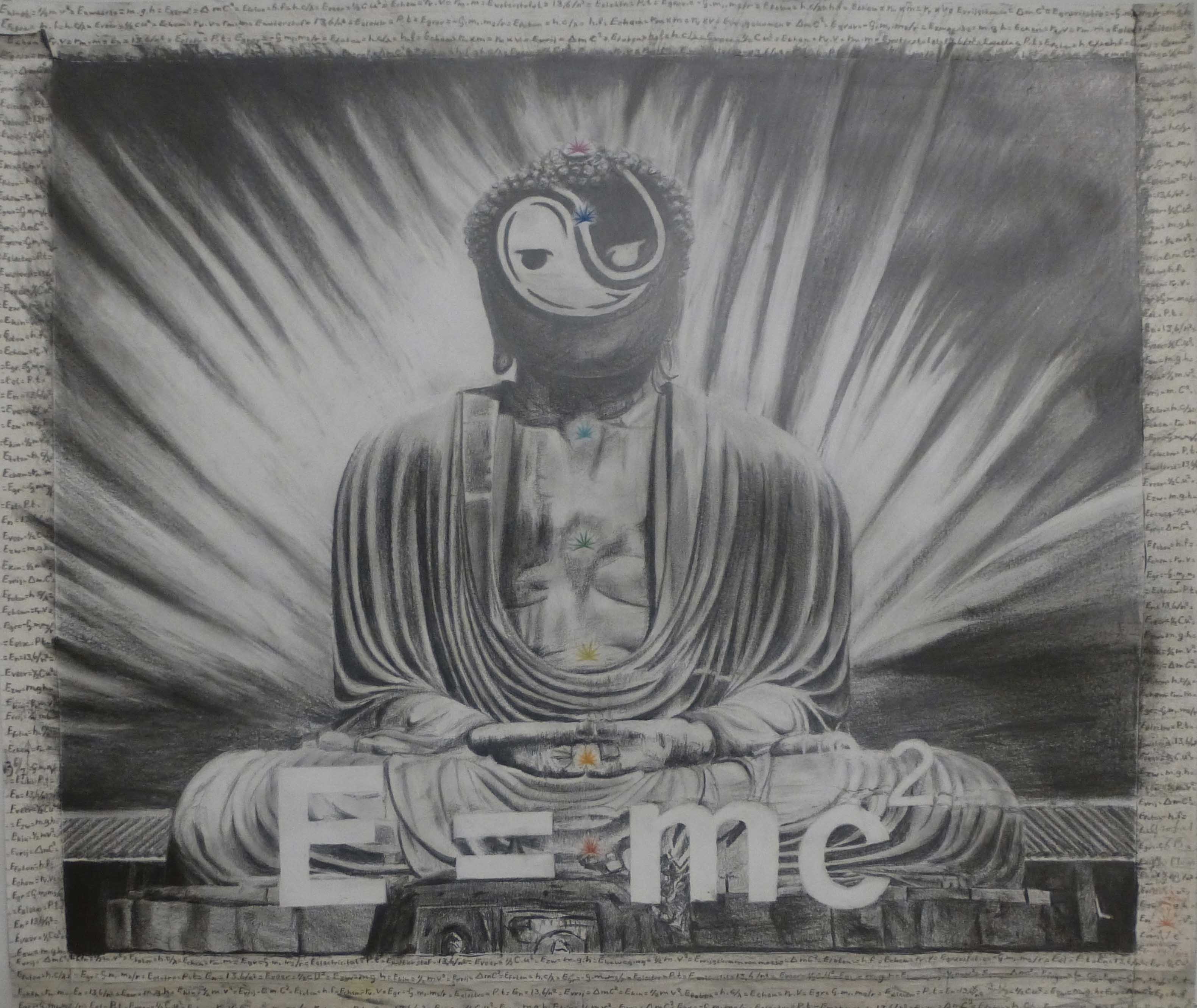 Boeddha. 0.6 x 0.7 meter. Grafiet