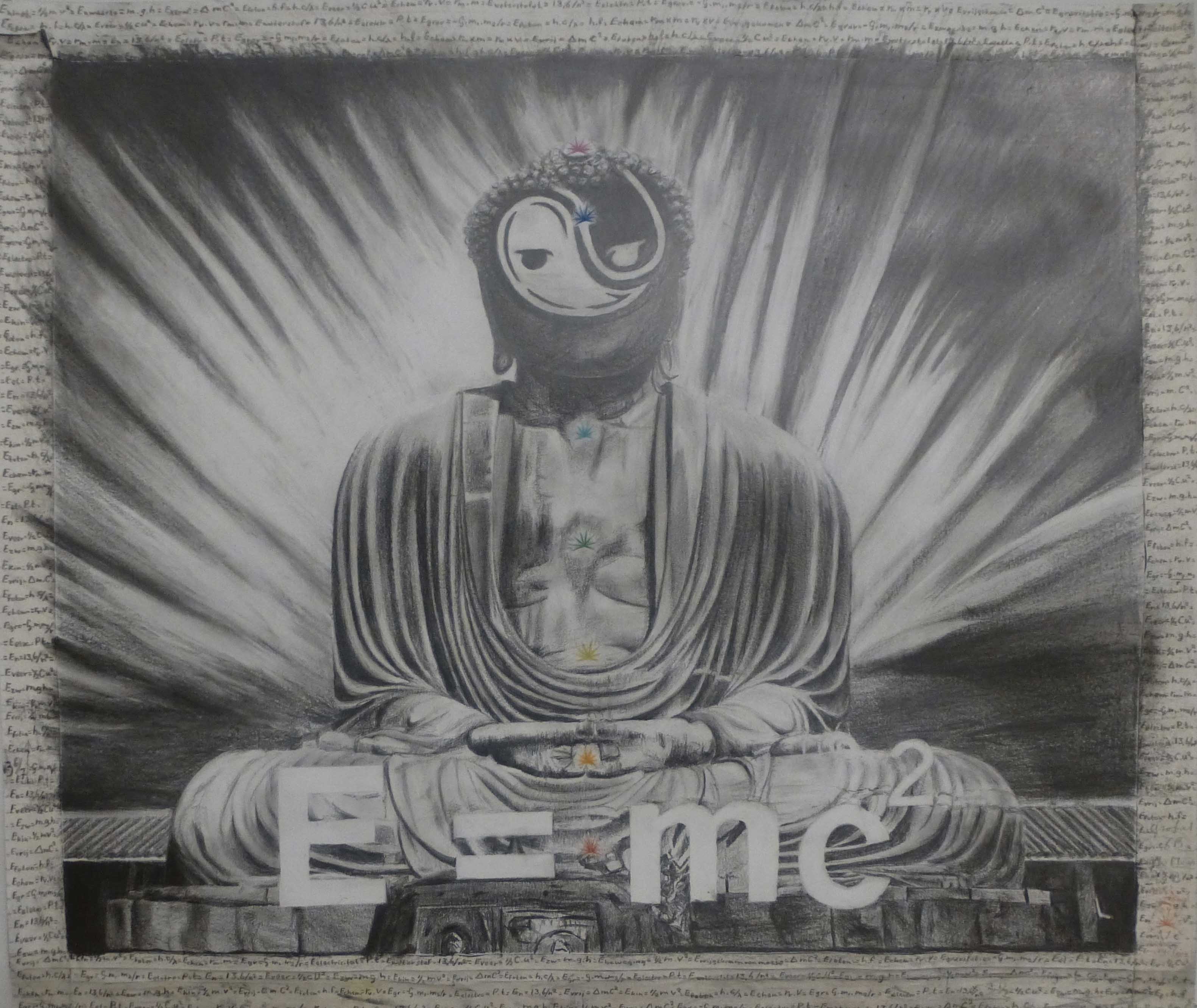 Boeddha. 0.6 x 0.7 meter. Grafiet